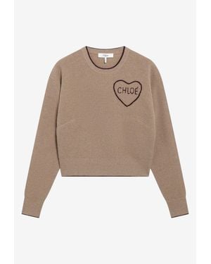 Chloé Encoeur Wool Blend Sweater - Natural