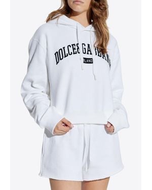 Dolce & Gabbana Logo Print Cropped Hoodie - White