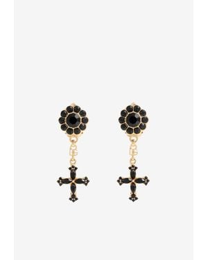 Dolce & Gabbana Cross And Rhinestones Drop Earrings - White