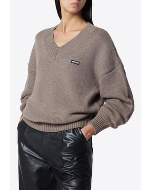 ROTATE BIRGER CHRISTENSEN Knitted V-Neck Sweater - Gray