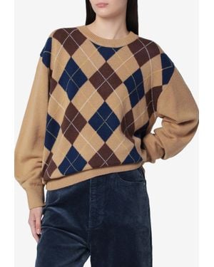 DUNST Argyle Crewneck Wool Sweater - Blue