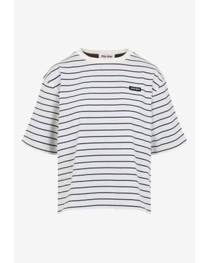 Miu Miu Logo Patch Striped T-Shirt - Grey