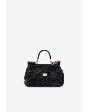 Dolce & Gabbana Elongated Sicily Crochet Raffia Handbag - Black
