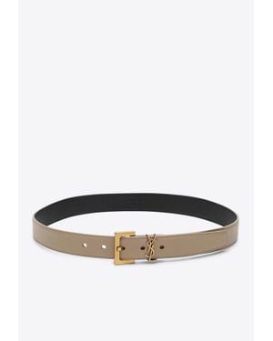 Saint Laurent Cassandre Leather Belt - White