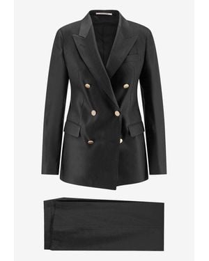 Tagliatore Parigi Double-Breasted Linen Blend Suit - Black