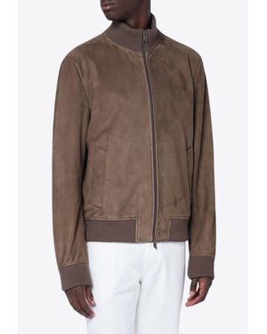 Salvatore Santoro Suede Leather Bomber Jacket - Brown