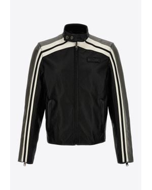 Moschino Logo Leather Biker Jacket - Black