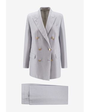 Tagliatore Jasmine Double-Breasted Linen Suit - Gray