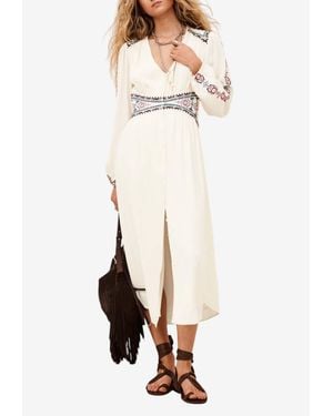 Ba&sh Tina V-Neck Embroidered Midi Dresses - White