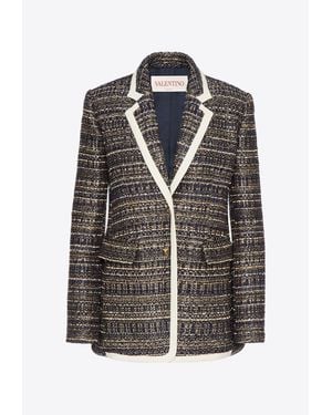 Valentino Single-Breasted Tweed Blazer - Grey