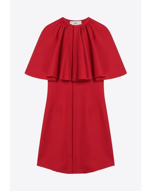 Ami Paris Mini Draped Wool Dress - Red