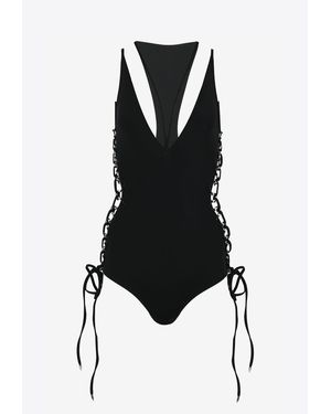 Mugler Lace-Up One-Piece Swimsuit - Black