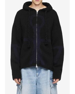 JW Anderson Anchor Zip-Up Hooded Sweatshirts - Black