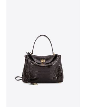 Balenciaga Small Rodeo Croc-Embossed Leather Shoulder Bag - Black