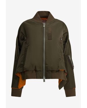 Sacai Asymmetric Zip-Up Bomber Jacket - Green