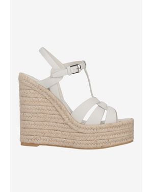 Saint Laurent Tribute 130 Leather Wedge Sandals - Natural