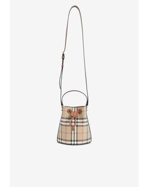 Burberry Checked Drawstring Bucket Bag - White