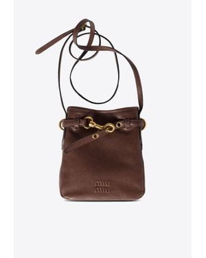Miu Miu Nappa Leather Logo Crossbody Bag - Brown