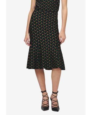 McQueen Flower Jacquard Knit Flared Skirt - Black