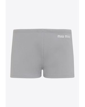 Miu Miu Logo-Embroidered Mini Shorts - Gray