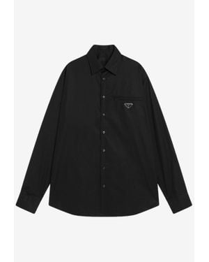 Prada Triangle Logo Long-Sleeved Shirt - Black