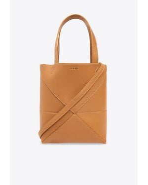 Loewe Mini Puzzle Fold Leather Tote Bag - Orange