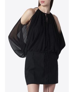 ANDAMANE Off-Shoulder Sheer Blouse - Black