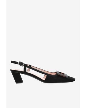 Roger Vivier Belle 45 Slingback Suede Pumps - White
