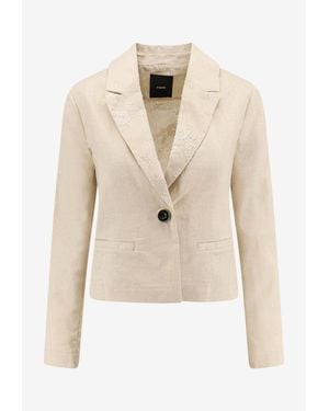 Pinko Idony Single-Breasted Linen Blazer - Natural