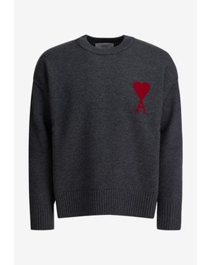 Ami Paris Intarsia Knit Ami De Coeur Sweater - Black