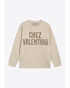 Valentino Logo-Printed Crewneck Sweatshirt - Natural