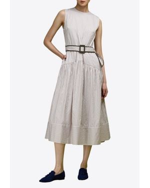 LOVE Binetti Noah Belted Stripe Midi Dress - Gray