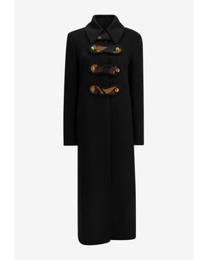 PUCCI Double-Breasted Long Wool Coat With Printed Toggle Flaps - Black