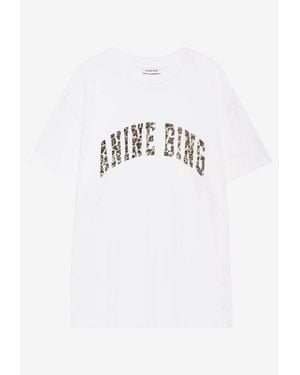 Anine Bing Walker Leopard Print Logo T-Shirt - White