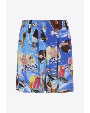 Balenciaga Printed Bermuda Lounge Shorts - Blue