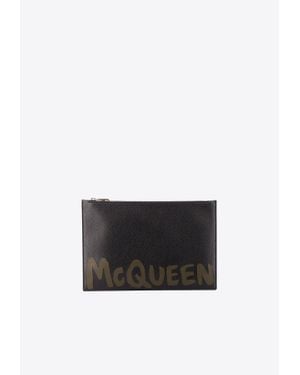 McQueen Graffiti Logo Print Leather Pouch - White