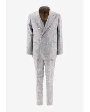 Brunello Cucinelli Houndstooth Double-Breasted Suit - Grey
