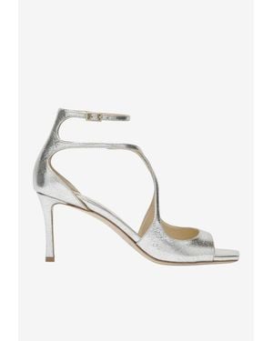 Jimmy Choo Azia 75 Laminated Leather Sandals - White