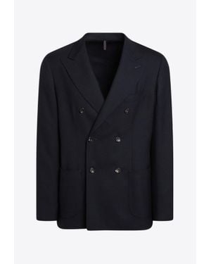 Santaniello Double Breasted Wool-Blend Blazer - Blue