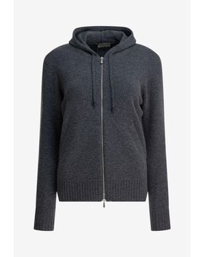 Drumohr Zip-Up Cashmere Knit Hooded Cardigan - Blue