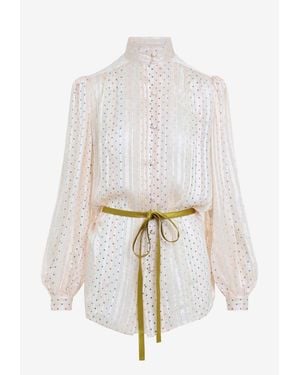 Valentino All-Over Stars Belted Silk Blouse - White