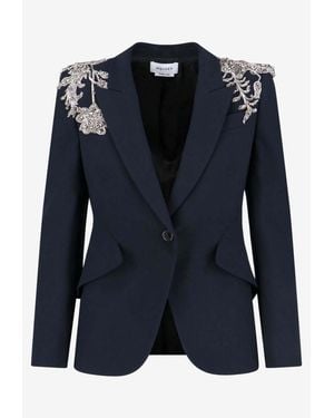 McQueen Embellished Single-Breasted Silk Blazer - Blue