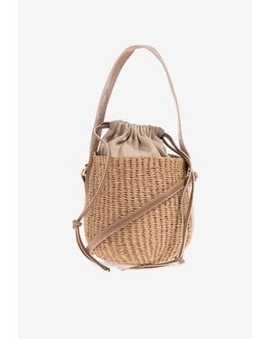Chloé Mini Woody Raffia Bucket Bag - White