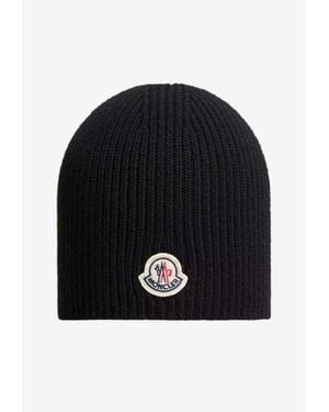 Moncler Ribbed Logo Beanie - Black