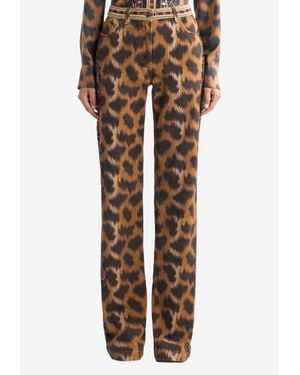 Etro Animal Print Bull Denim Pants - Brown