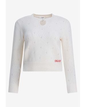 Chloé Openwork Knit Cropped Jumper - White