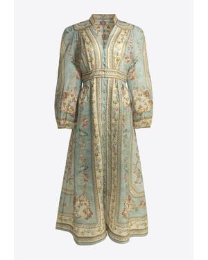 Zimmermann Roselight V-Neck Floral Midi Dress - Multicolor