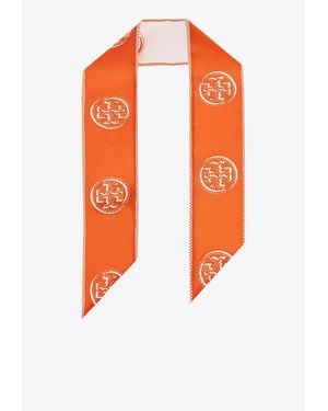 Tory Burch T Monogram Silk Ribbon Tie - Orange