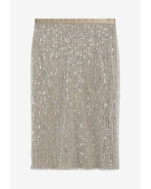Ami Paris Sequin-Embellished Fitted Skirt - Gray