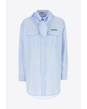 Miu Miu Long-Sleeved Stripe Poplin Shirt - Blue